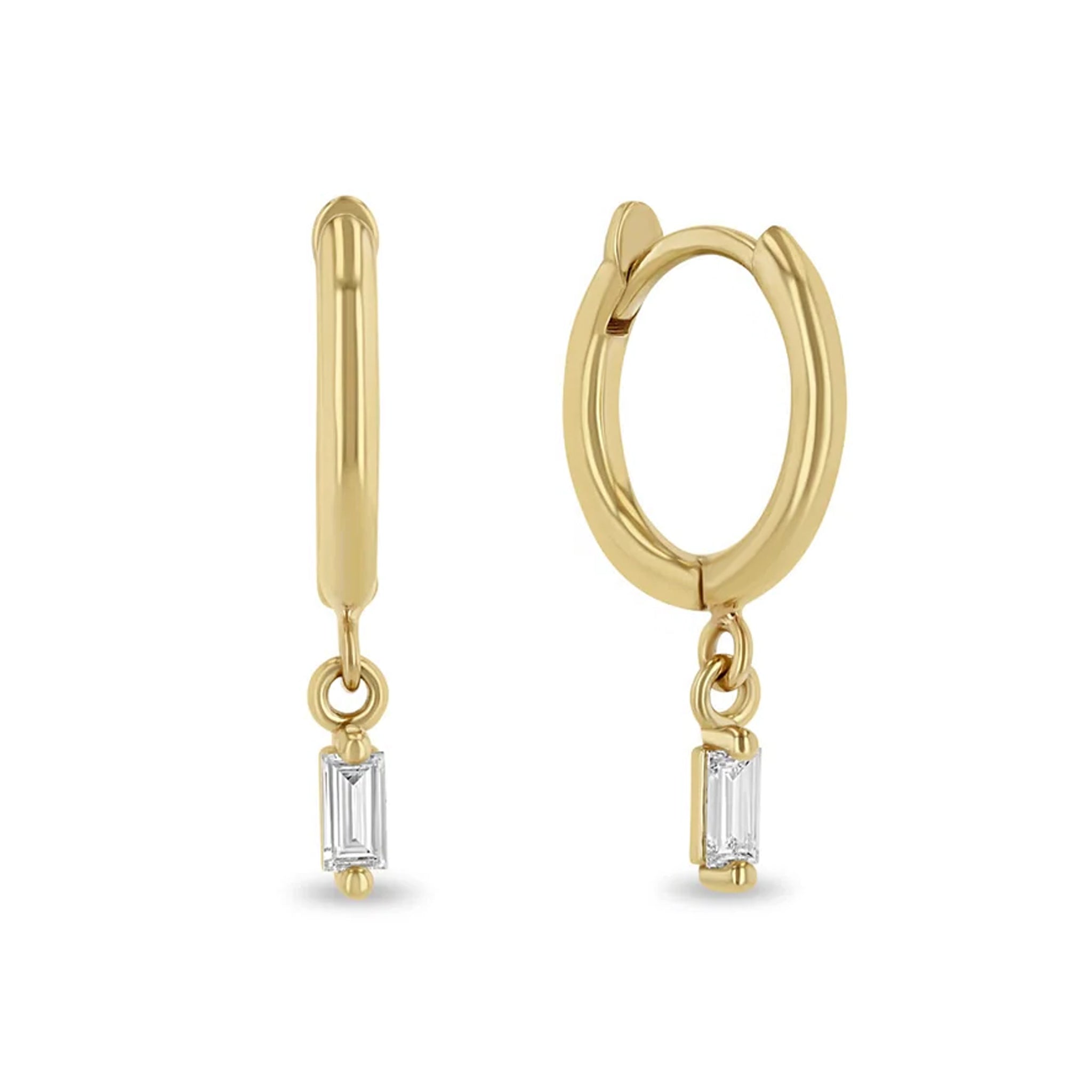 Prong Set Diamond Baguette Huggie Earrings