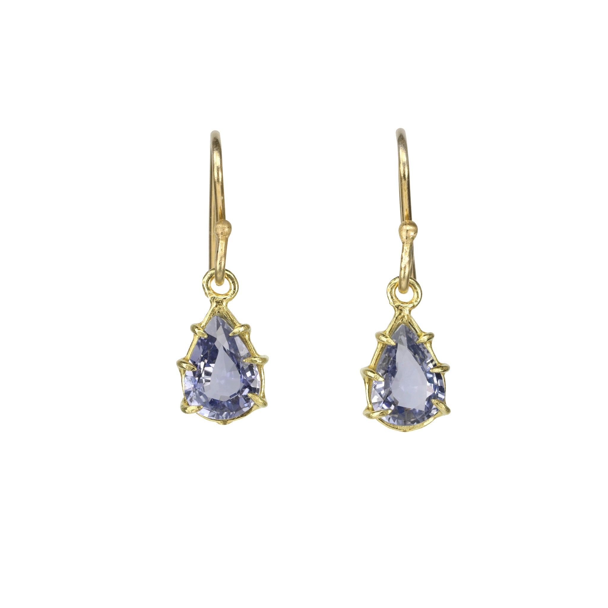 18K Gold and Faceted Teardrop Cornflower Blue Sapphire Earrings