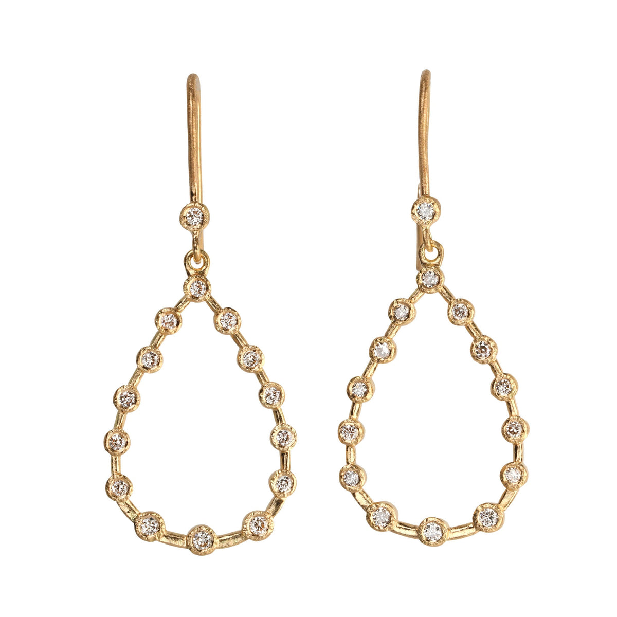 18K Gold Open Teardrop Bezel-Set Diamond Earrings