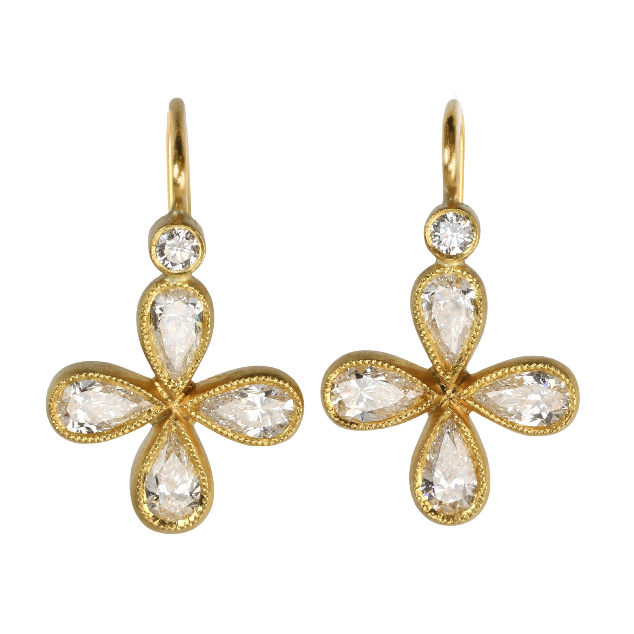 Cathy Waterman 22K Gold Bezel-Set Diamond Star Earrings