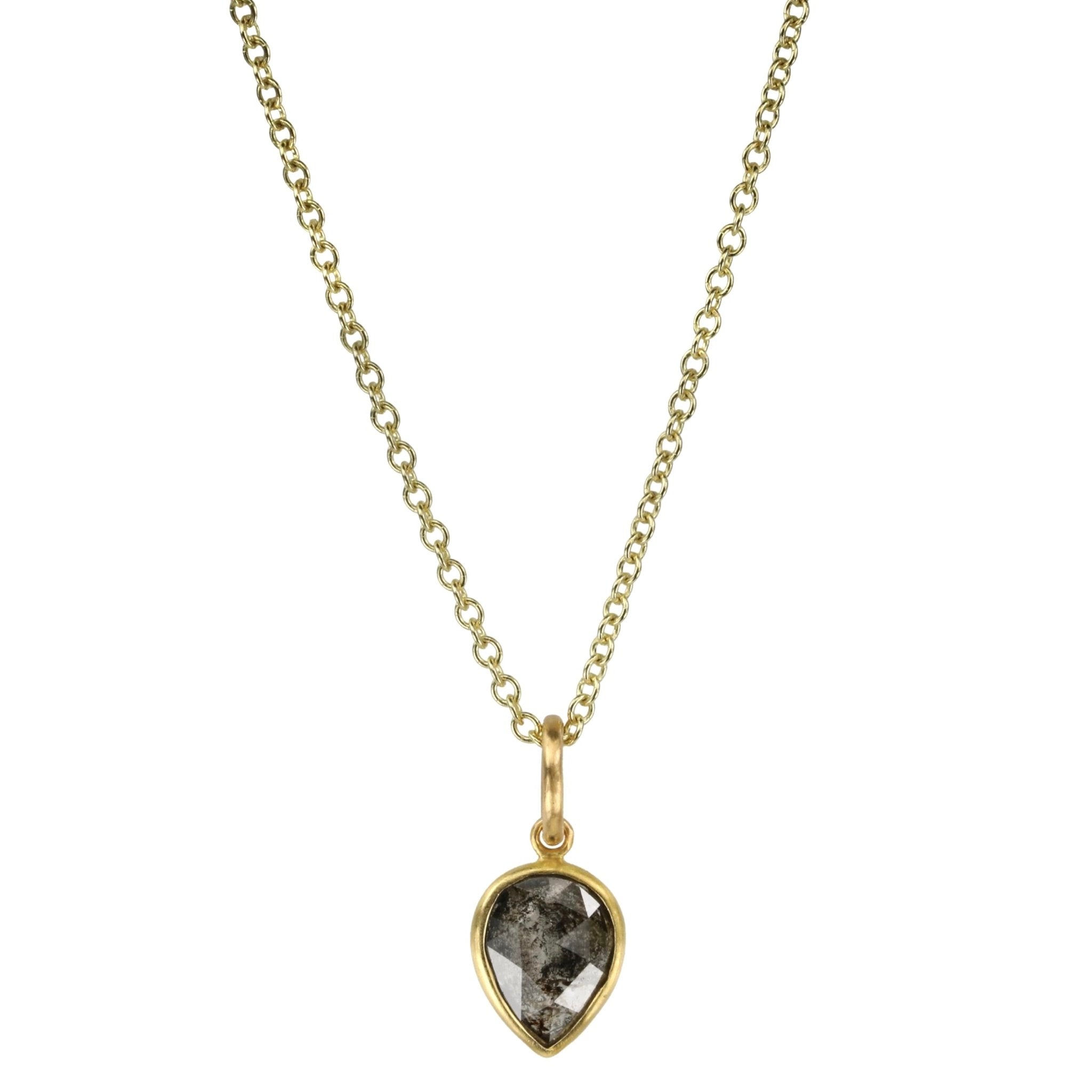 22K Gold Pearshape Black Diamond Pendant