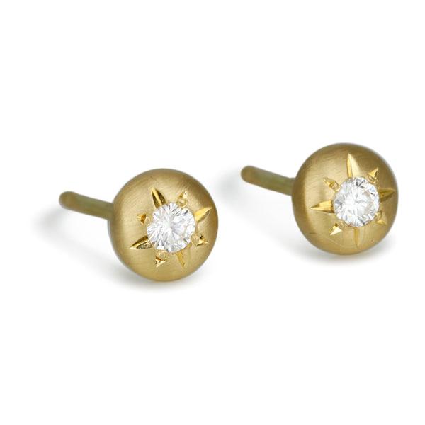 Caroline Ellen 20K Gold Large Five Petal Flower Post Earrings with Diamond Center