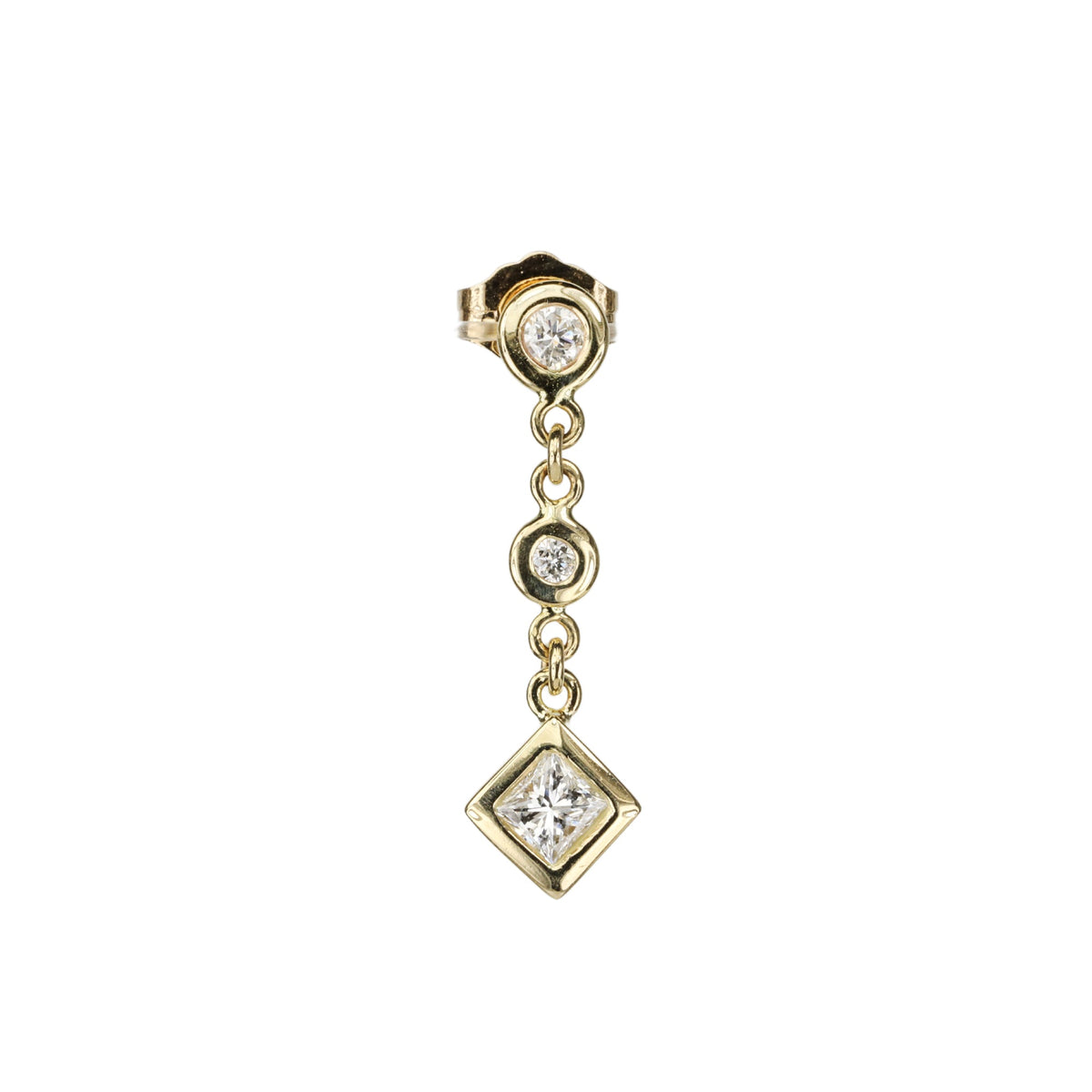 Jacquie Aiche Gold Bezel-Set Round & Princess-Cut Diamond Earring 
