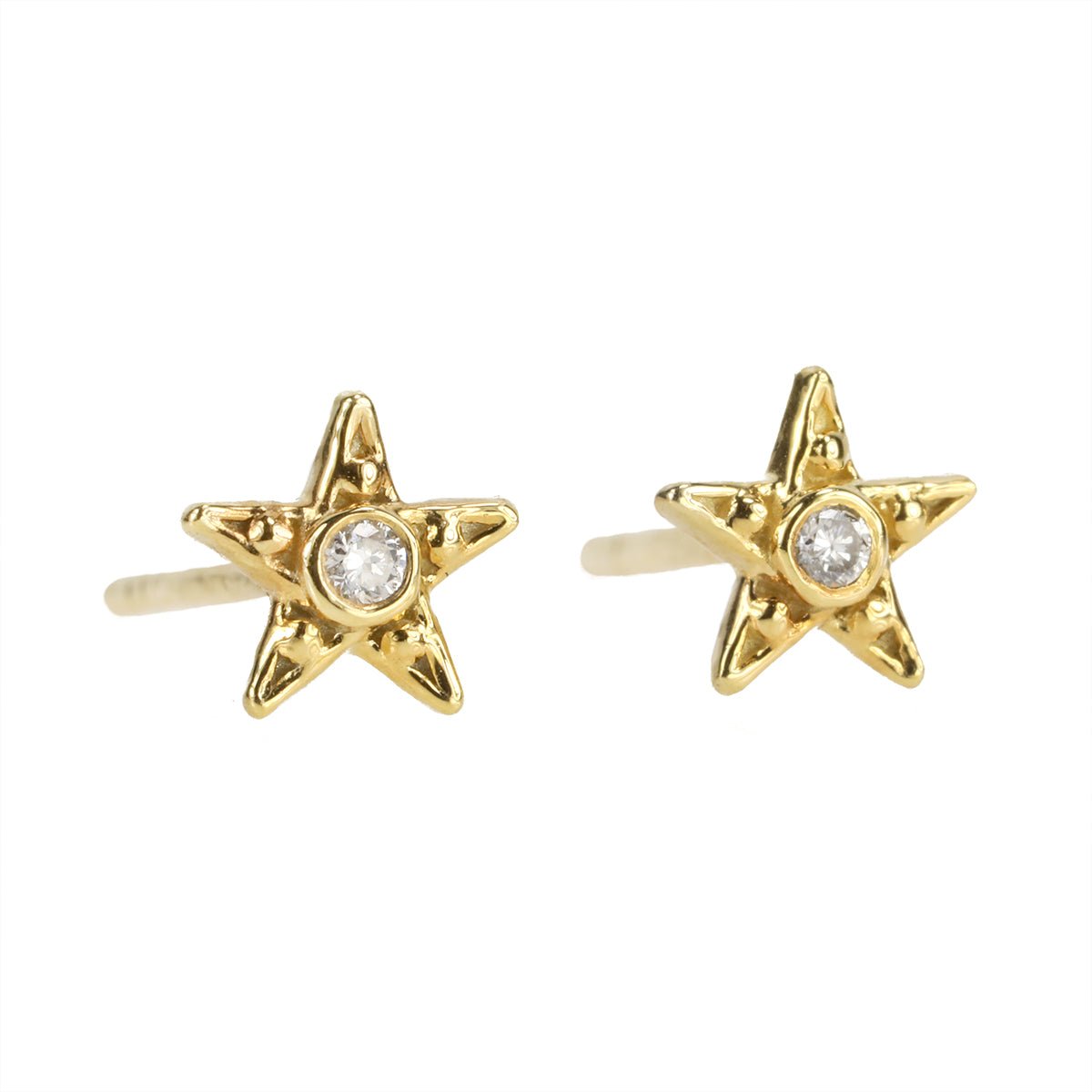 Diamond Star Stud Earrings - Five Pointed Star Diamond Stud Earrings