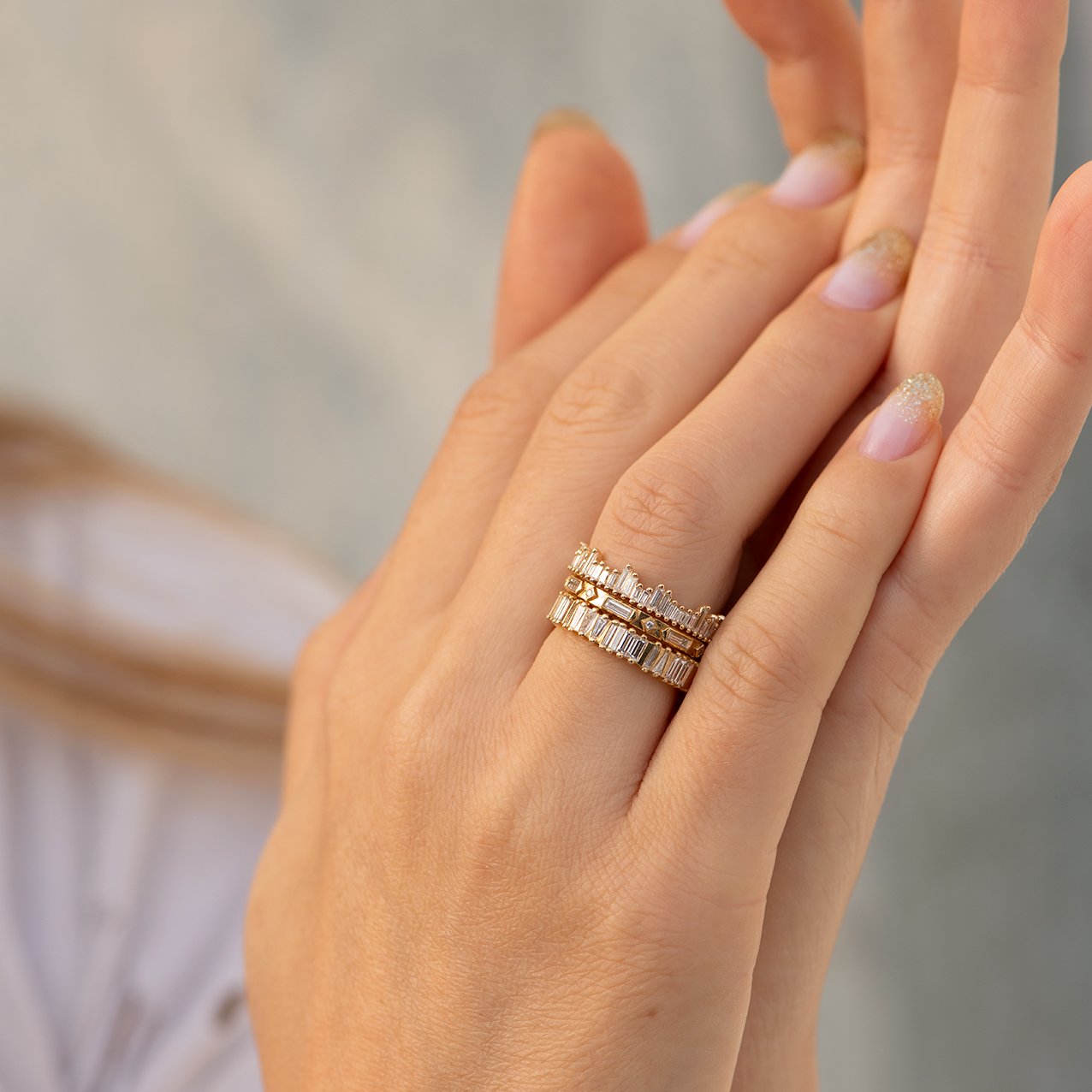 Artemer Gold Geometric Ring with Baguette & Round Diamonds