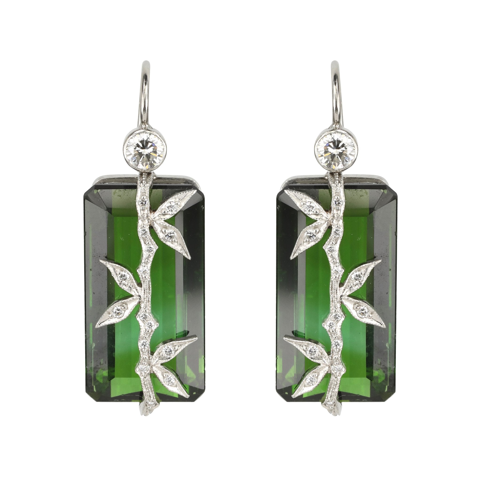 Peridots & Diamonds Platinum Earrings