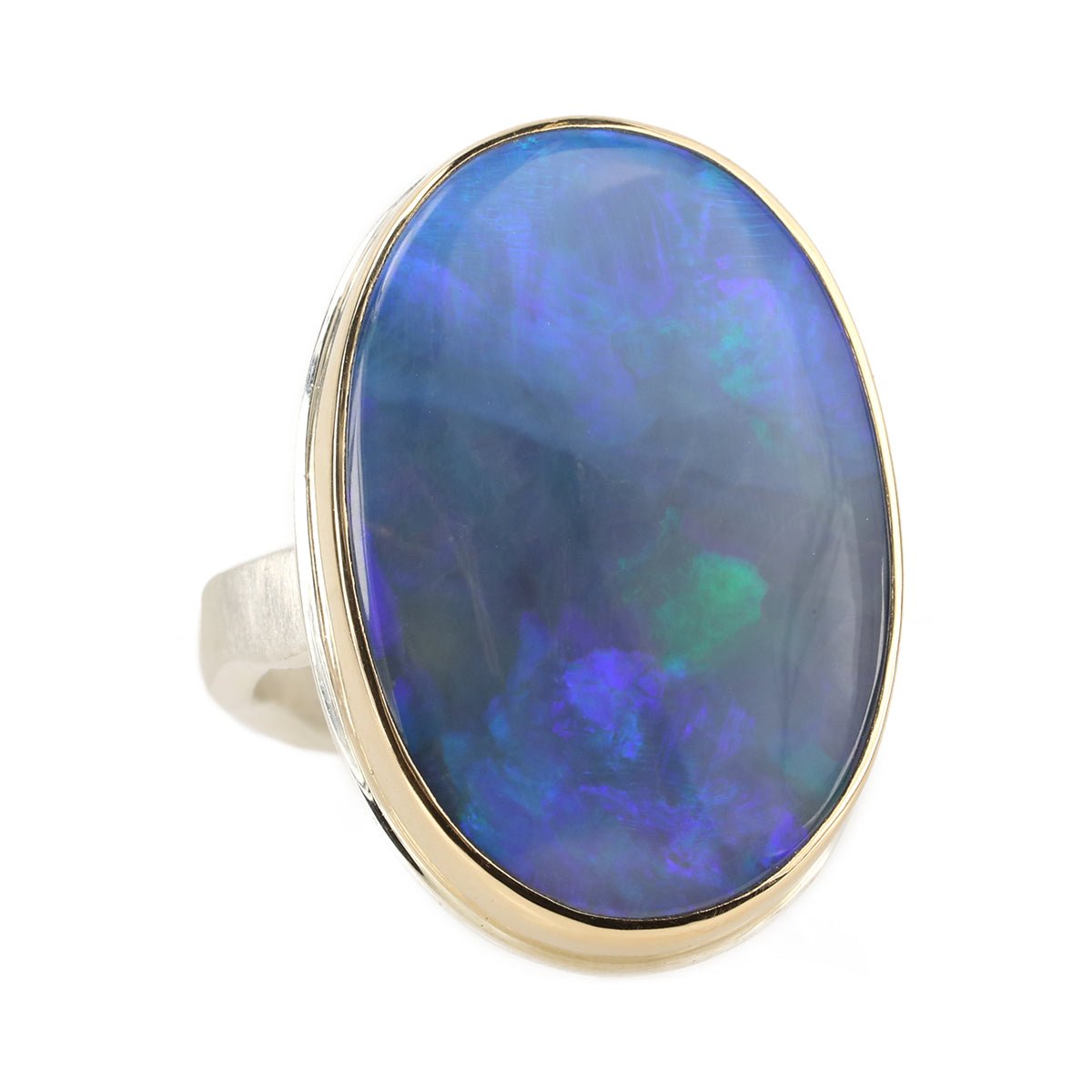 Jamie Joseph  Rectangular Australian Crystal Opal All Gold Ring at Voiage  Jewelry