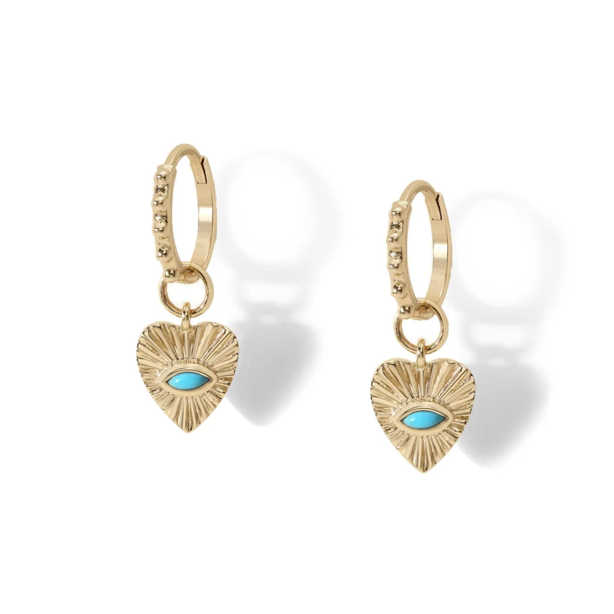 10K Gold &quot;Heart&quot; Turquoise Earring Charms - CHARMS ONLY - Peridot Fine Jewelry - Zahava