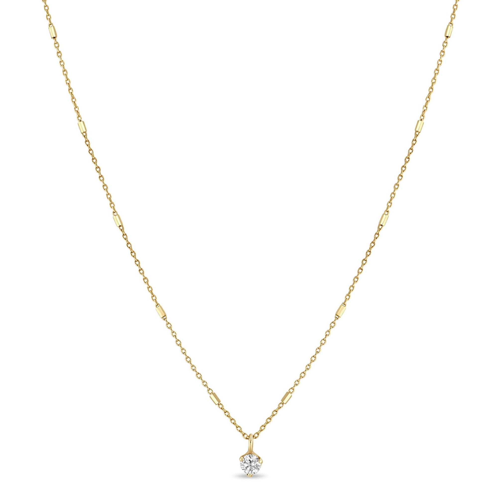 14K Gold Bar Chain Necklace with Prong - Set Diamond Drop - Peridot Fine Jewelry - Zoe Chicco