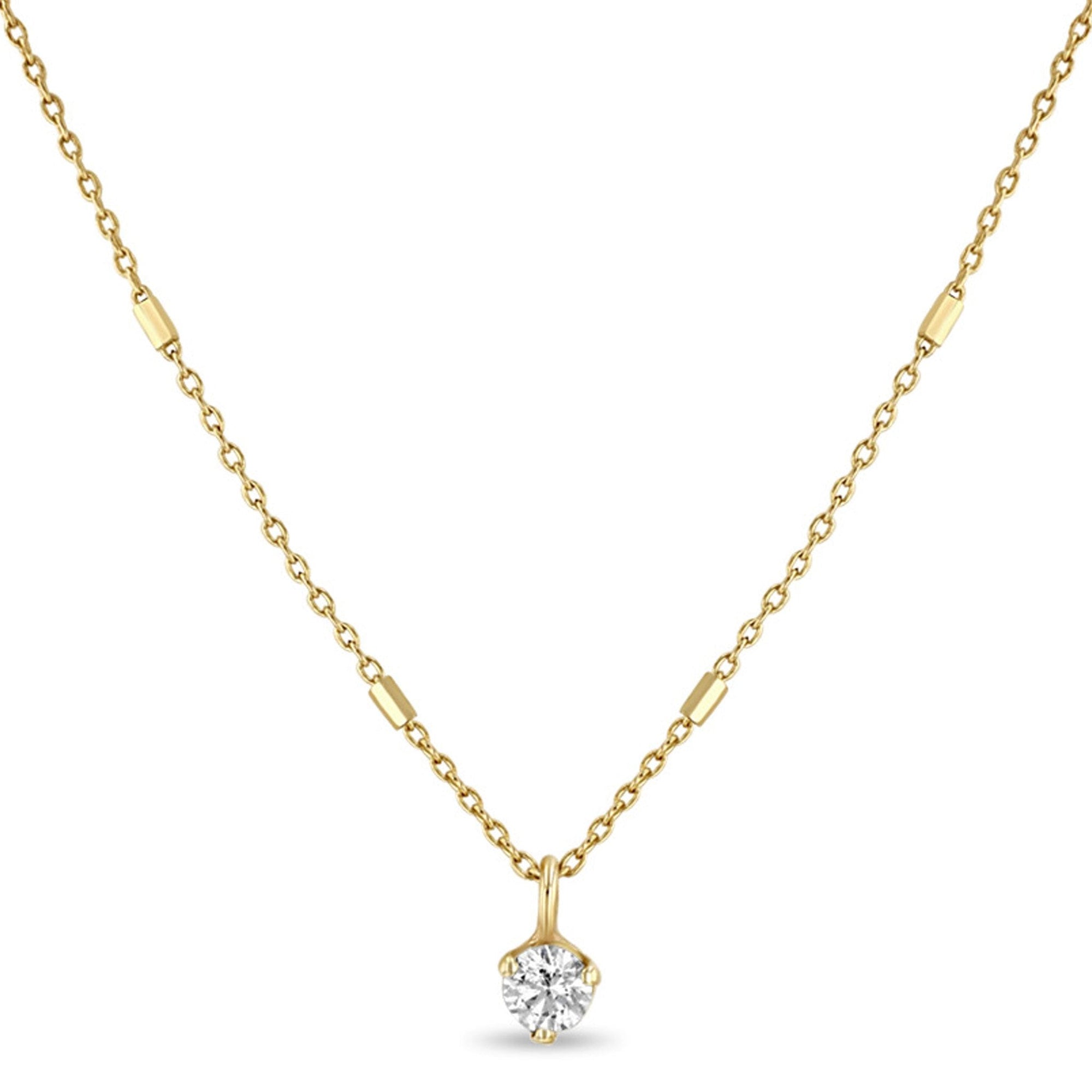 14K Gold Bar Chain Necklace with Prong - Set Diamond Drop - Peridot Fine Jewelry - Zoe Chicco