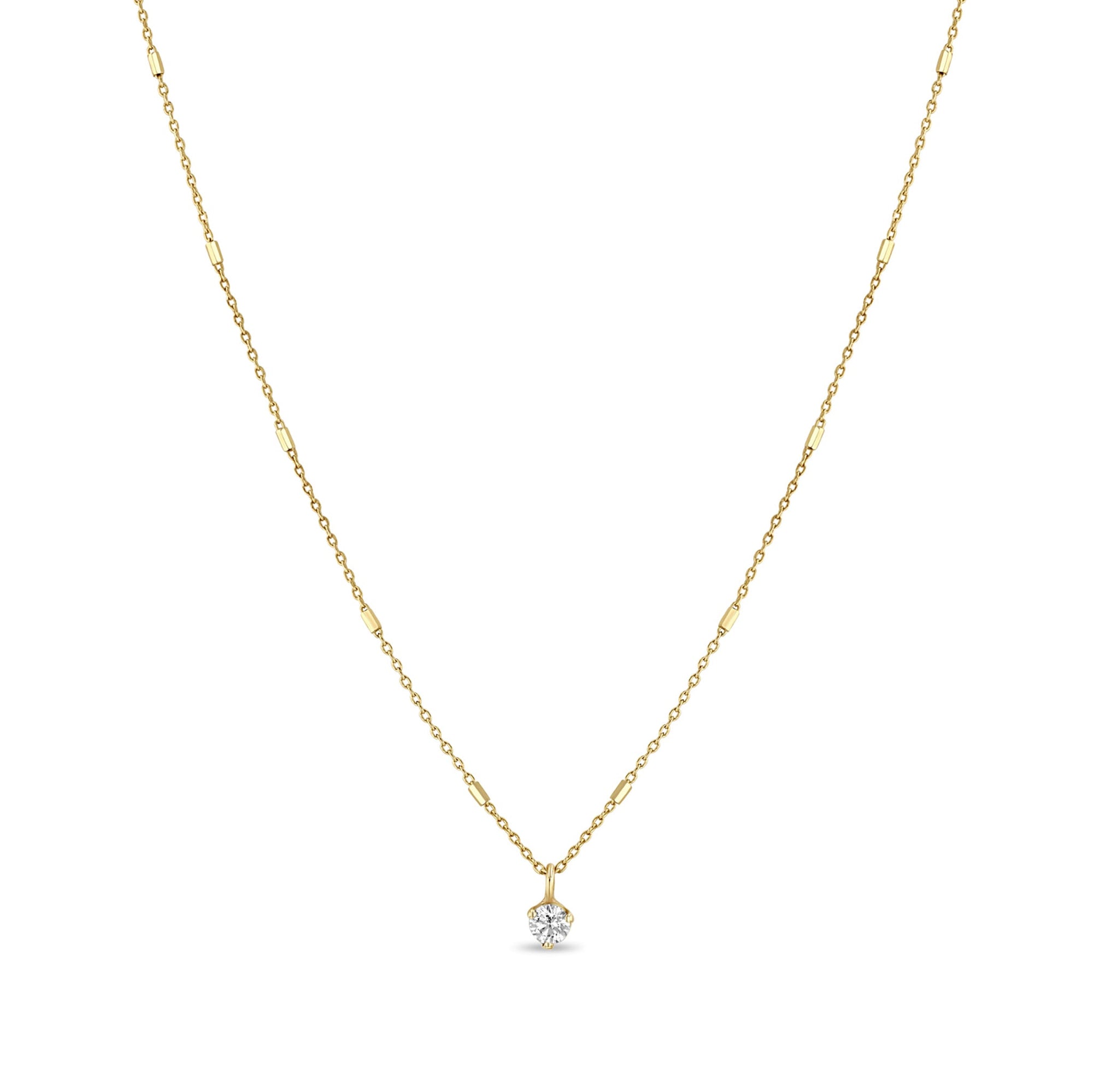 14K Gold Bar Chain Necklace with Prong - Set Diamond Drop - Peridot Fine Jewelry - Zoe Chicco