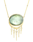 14K Gold Cabochon Oval Green Tourmaline Necklace with Diamond "Fringe" - Peridot Fine Jewelry - Celine Daoust