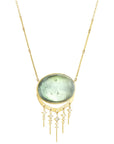 14K Gold Cabochon Oval Green Tourmaline Necklace with Diamond "Fringe" - Peridot Fine Jewelry - Celine Daoust