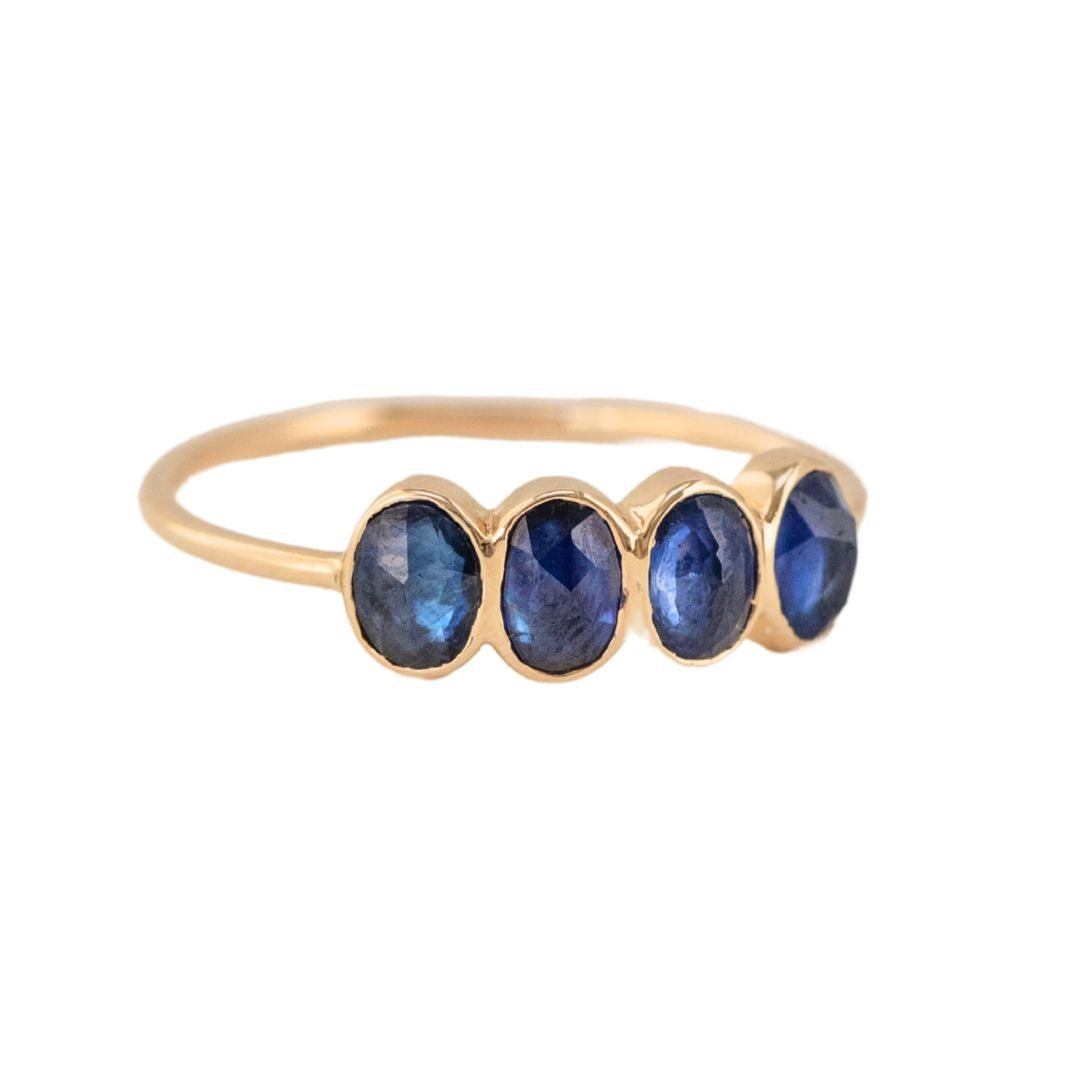 14K Ring with Four Bezel - Set Oval Blue Sapphires - Peridot Fine Jewelry - Celine Daoust