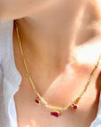 18 & 22K Gold Segmented Double Bar Necklace with Three Rubies - Peridot Fine Jewelry - Petra Class