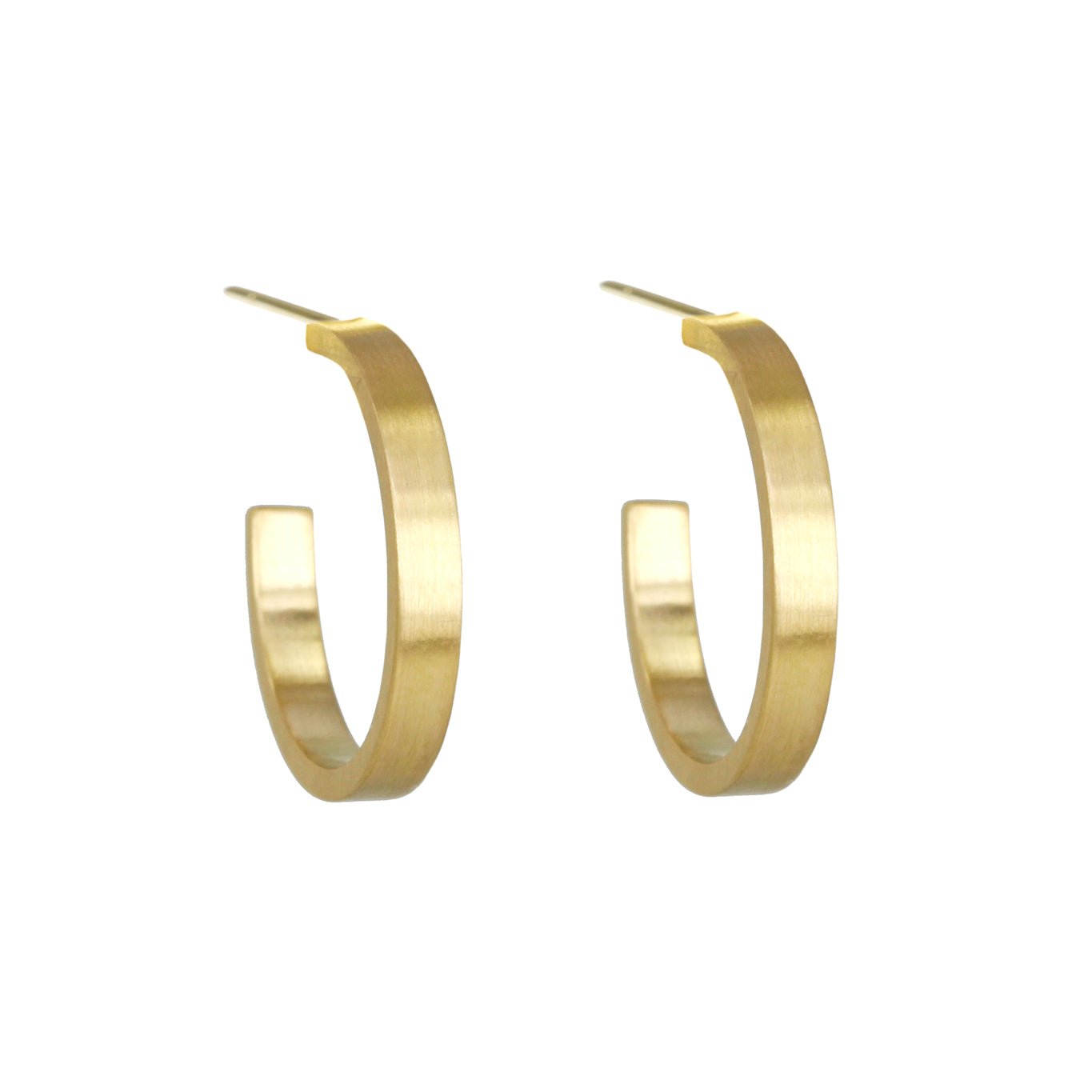 18 Karat Yellow Gold Flat Hoop Earrings with Signature Satin Finish - Peridot Fine Jewelry - Caroline Ellen