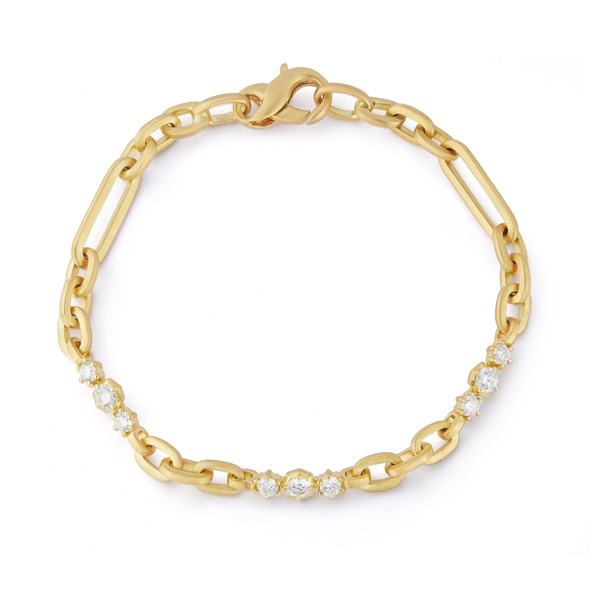 18K Gold &amp; Diamond &quot;Paige&quot; Flattened Oval Link Chain Bracelet - Peridot Fine Jewelry - Jade Trau