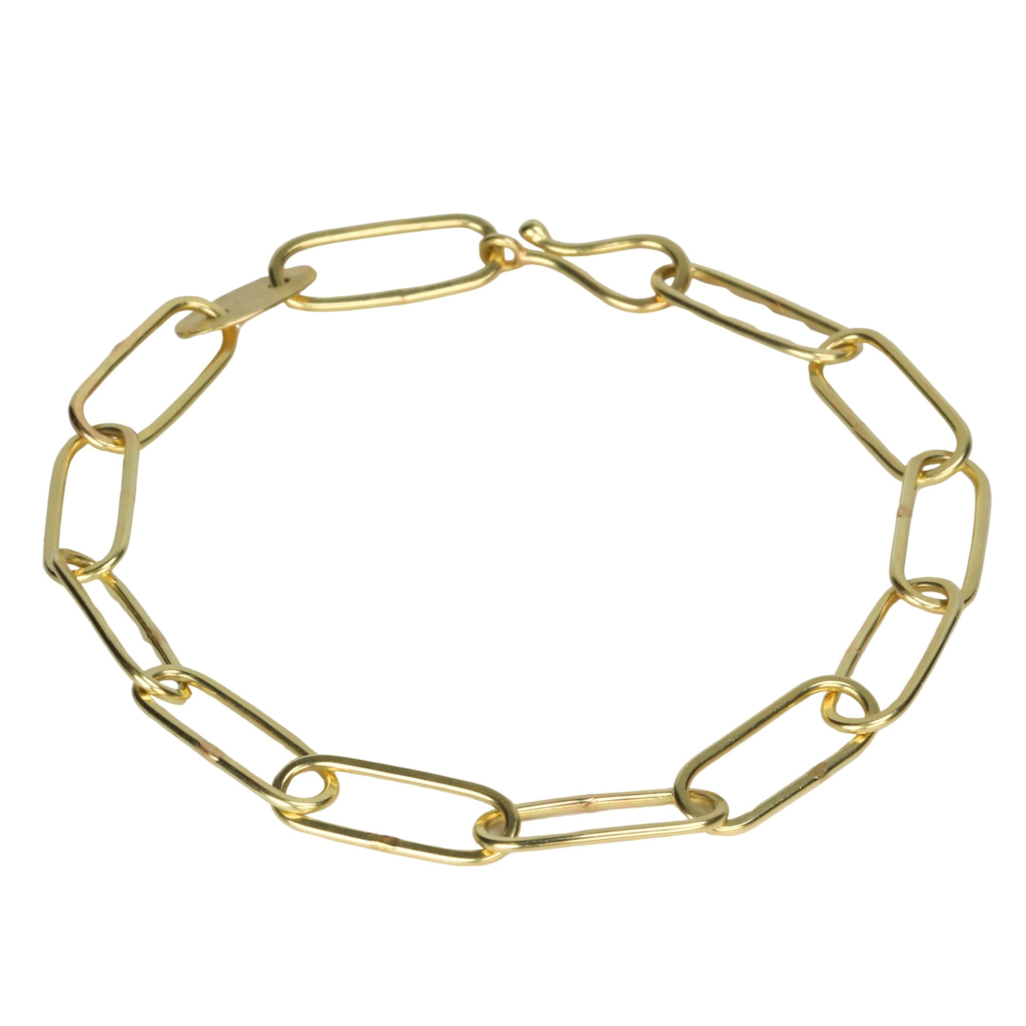 18K Gold Handmade Rectangular Link Bracelet with Disk Detail - Peridot Fine Jewelry - Petra Class
