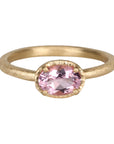 18K Gold Prong - Set Oval Flamingo Pink Morganite Ring - Peridot Fine Jewelry - Yasuko Azuma