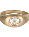 18K Gold Signet Style Rose Cut Diamond Ring - Peridot Fine Jewelry - Annie Fensterstock