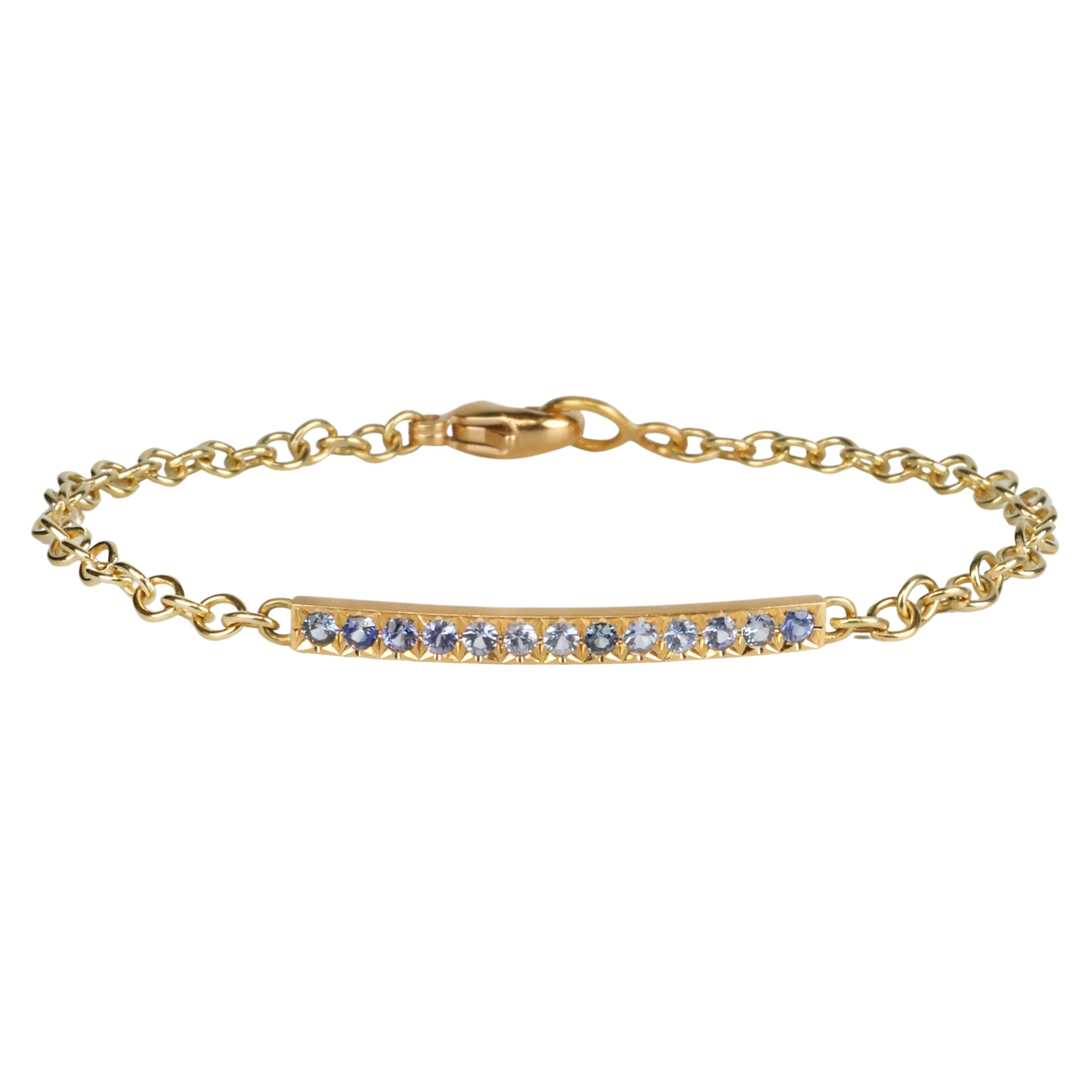 20K &amp; 18K Gold Pave Light Blue Sapphire Bar Bracelet - Peridot Fine Jewelry - Caroline Ellen