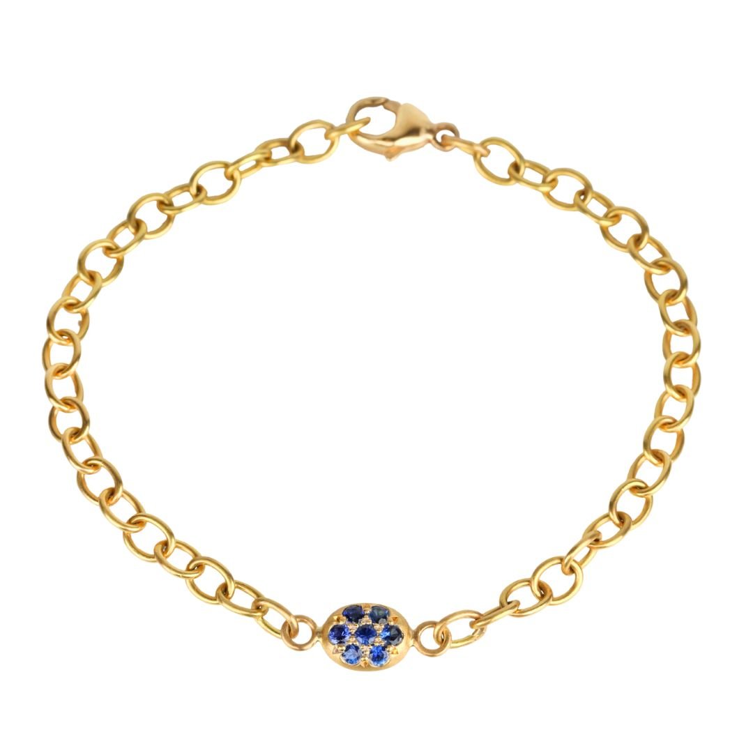 20K Gold Small Pave Blue Sapphire &quot;Nugget&quot; Chain Bracelet - Peridot Fine Jewelry - Caroline Ellen