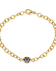 20K Gold Small Pave Blue Sapphire "Nugget" Chain Bracelet - Peridot Fine Jewelry - Caroline Ellen