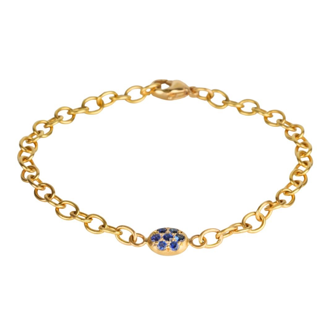 20K Gold Small Pave Blue Sapphire &quot;Nugget&quot; Chain Bracelet - Peridot Fine Jewelry - Caroline Ellen