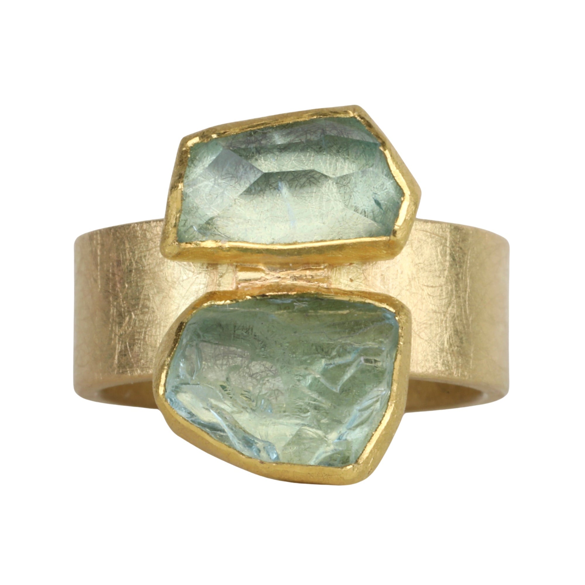 22 & 18K Bezel - Set Double Asymmetrical Aquamarine Ring - Peridot Fine Jewelry - Petra Class