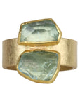 22 & 18K Bezel - Set Double Asymmetrical Aquamarine Ring - Peridot Fine Jewelry - Petra Class