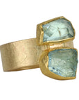 22 & 18K Bezel - Set Double Asymmetrical Aquamarine Ring - Peridot Fine Jewelry - Petra Class