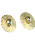 22 & 18K Gold Bezel-Set Oval Aquamarine Disc Studs - Peridot Fine Jewelry - Petra Class