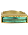 22 & 18K Gold Long Rectangular Green Tourmaline Ring - Peridot Fine Jewelry - Petra Class