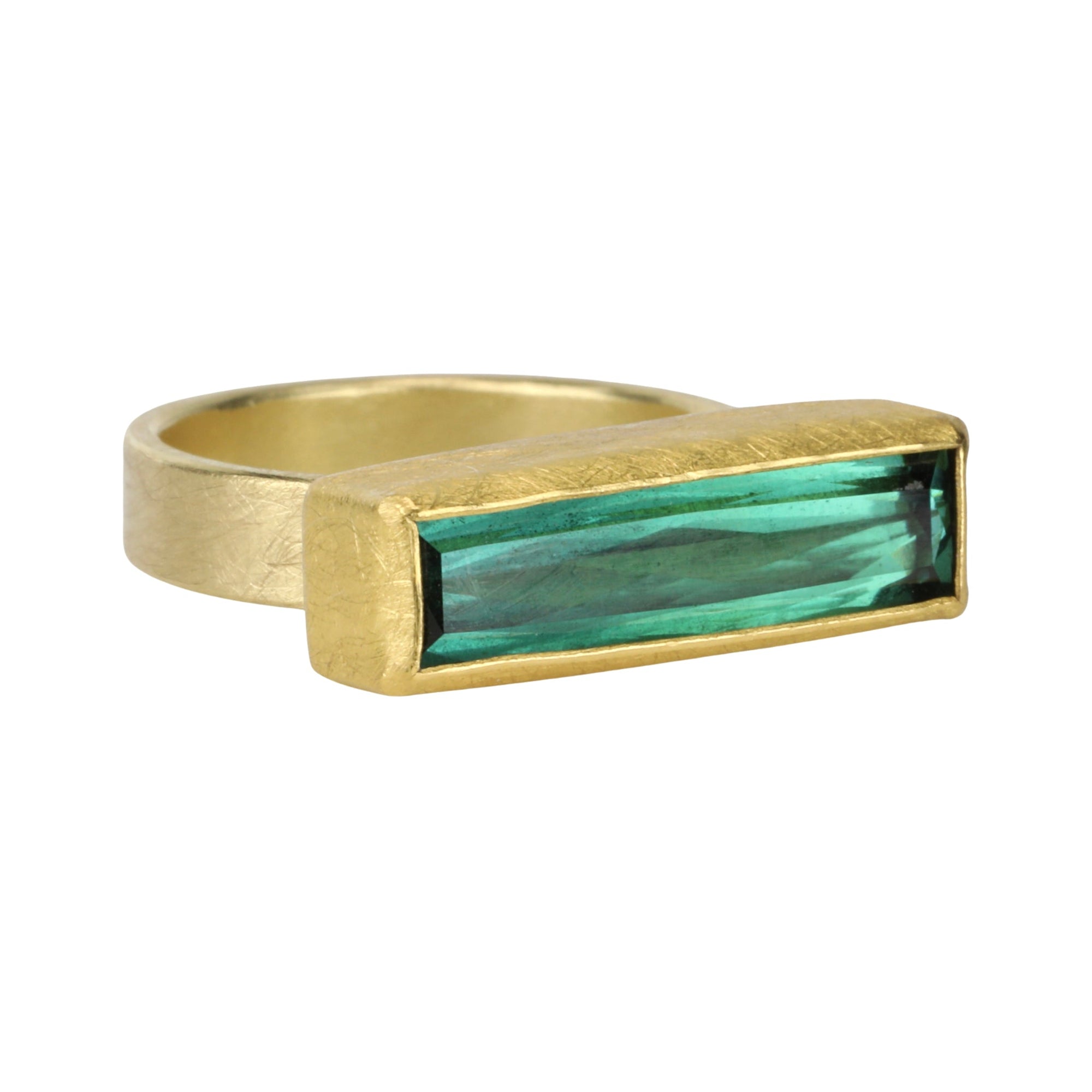 22 &amp; 18K Gold Long Rectangular Green Tourmaline Ring - Peridot Fine Jewelry - Petra Class