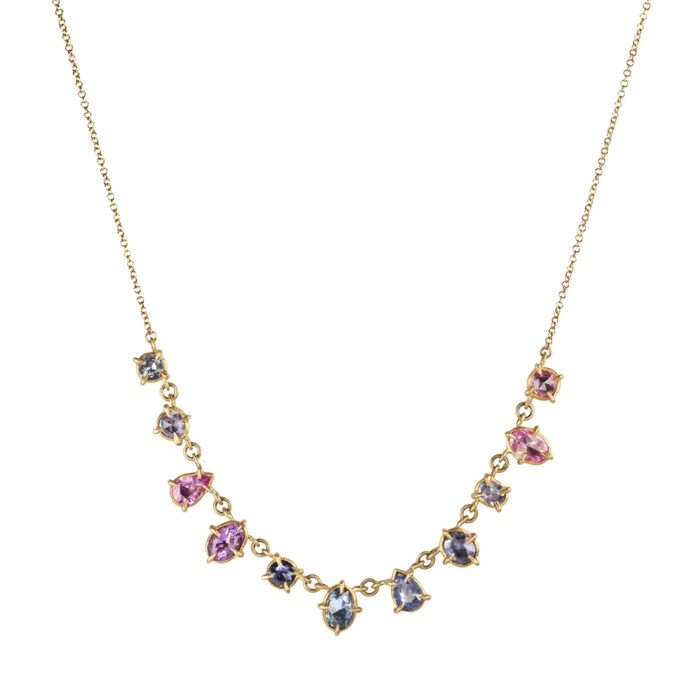 22 & 18K Gold Multi - Shape Multicolor Sapphire Necklace - Peridot Fine Jewelry - Annie Fensterstock