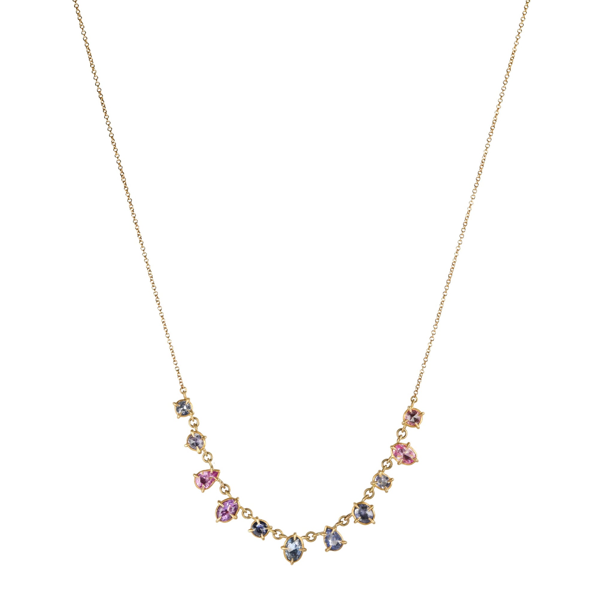 22 & 18K Gold Multi - Shape Multicolor Sapphire Necklace - Peridot Fine Jewelry - Annie Fensterstock