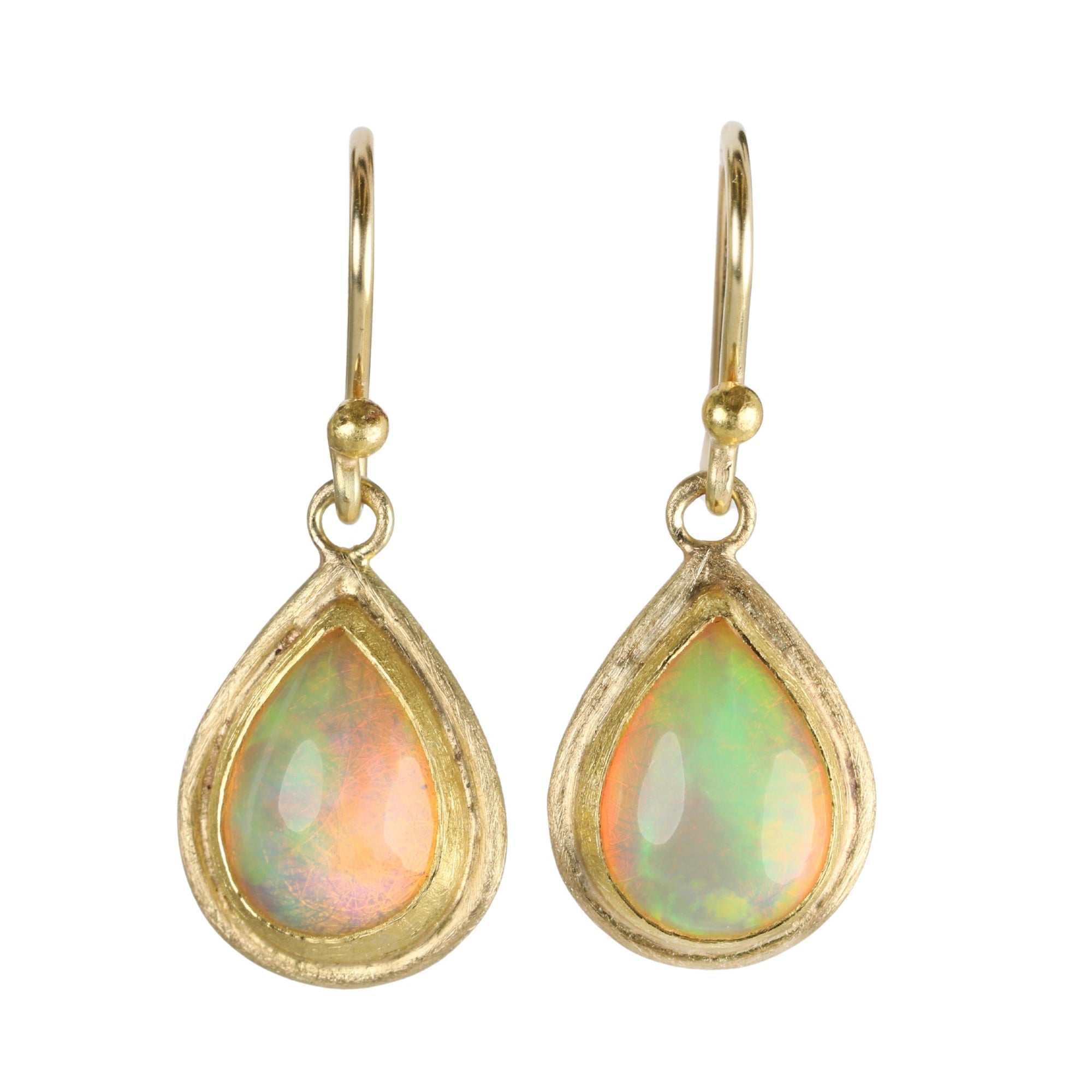 22 & 18K Teardrop Ethiopian Opal Earrings with Double Wire Frame Borders - Peridot Fine Jewelry - Petra Class