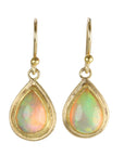 22 & 18K Teardrop Ethiopian Opal Earrings with Double Wire Frame Borders - Peridot Fine Jewelry - Petra Class