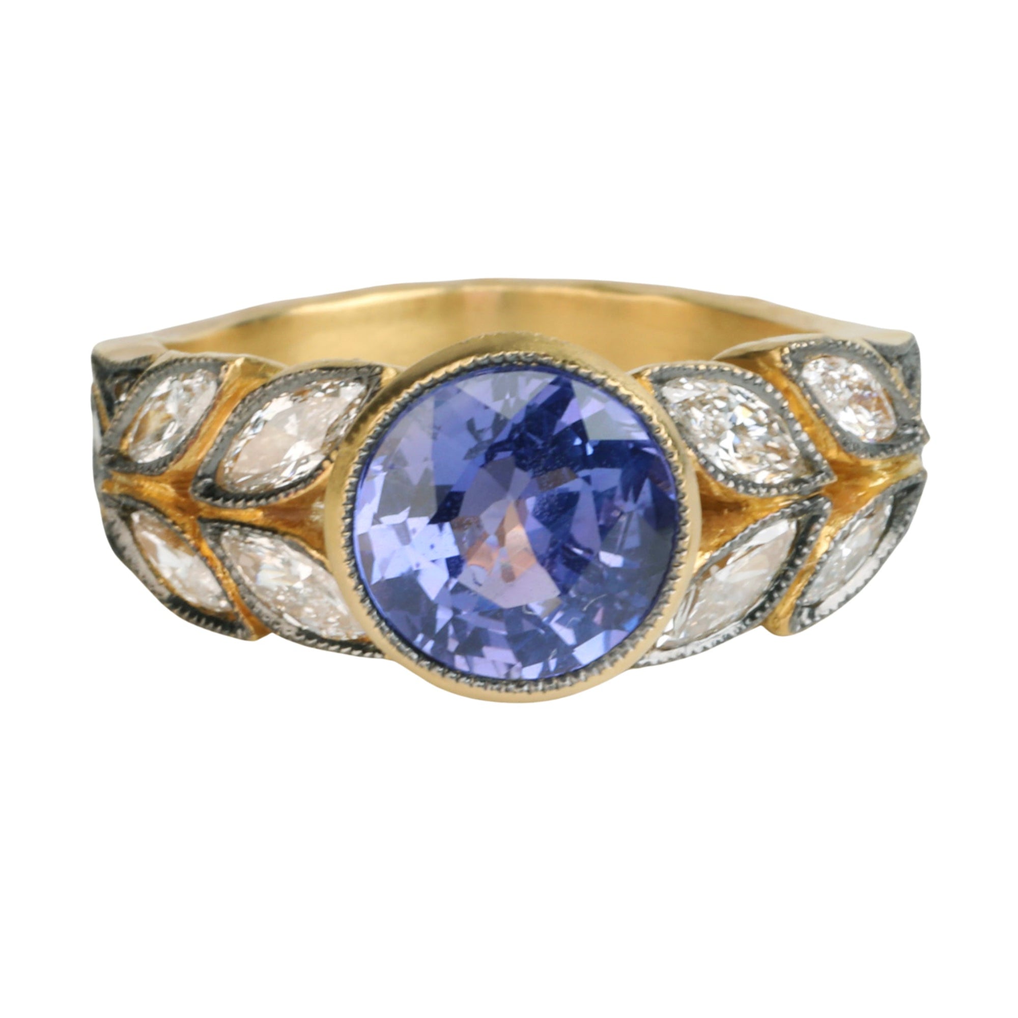 22 Karat Gold Purple Sapphire and Diamond Garland Ring - Peridot Fine Jewelry - Cathy Waterman