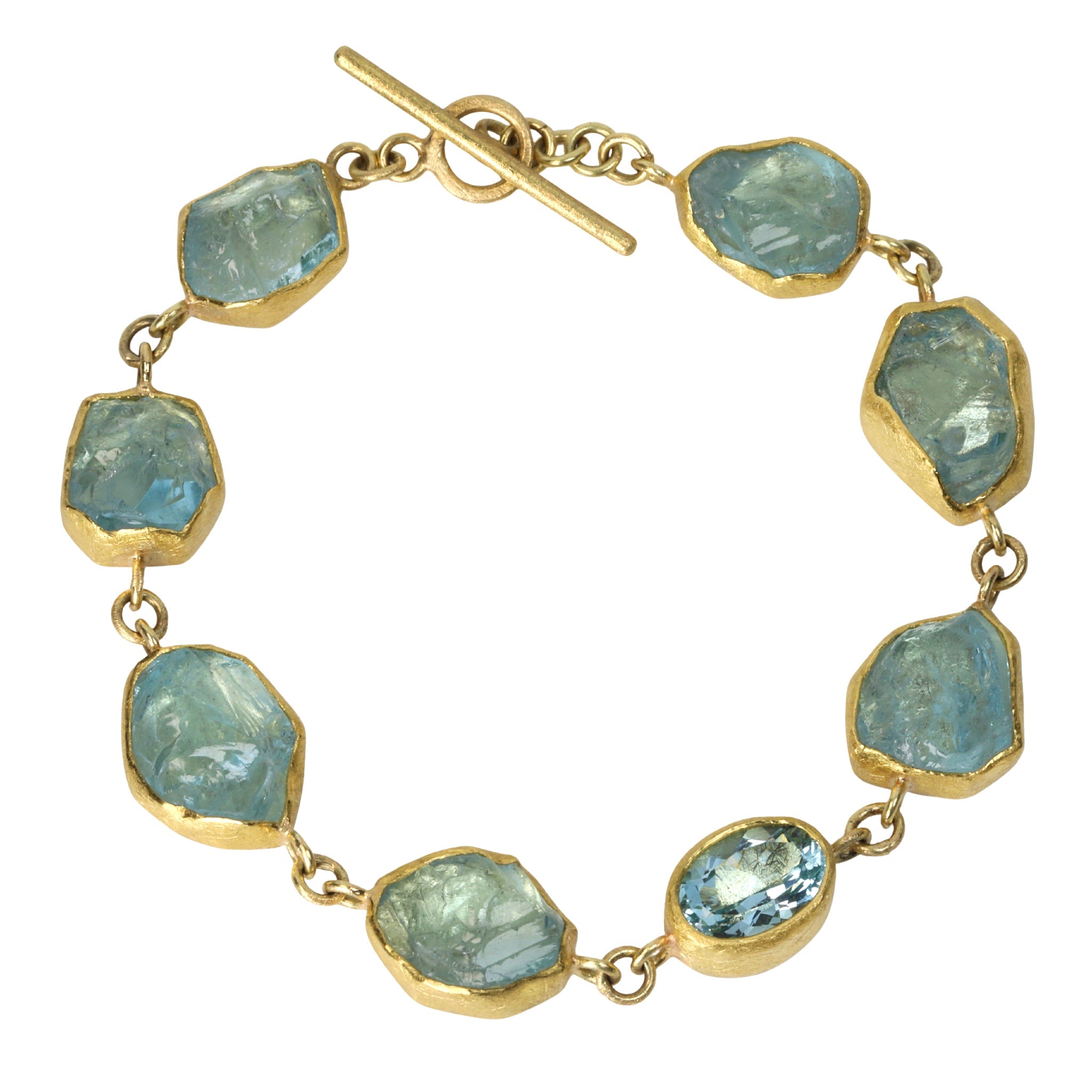 Accent on top Aquamarine: Aquamarine rondelles bracelet Gold dichroic Paula Radke Gold Vermeil