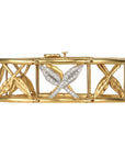 22K Gold "Crossed Leaves" Flex Bracelet with Pave Diamonds - Peridot Fine Jewelry - Cathy Waterman