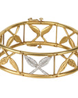 22K Gold "Crossed Leaves" Flex Bracelet with Pave Diamonds - Peridot Fine Jewelry - Cathy Waterman