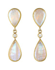 22K Gold Double Bezel-Set Moonstone Drop Earrings - Peridot Fine Jewelry - Petra Class