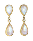 22K Gold Double Bezel-Set Moonstone Drop Earrings - Peridot Fine Jewelry - Petra Class