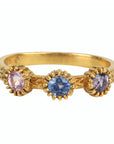 22K Gold Engraved Triple Bezel - Set Multicolor Sapphire Ring - Peridot Fine Jewelry - Cathy Waterman