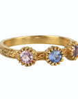 22K Gold Engraved Triple Bezel - Set Multicolor Sapphire Ring - Peridot Fine Jewelry - Cathy Waterman