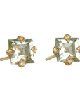 22K Gold Prong - Set Square Green Amethyst "Thorn" Post Earrings - Peridot Fine Jewelry - Cathy Waterman