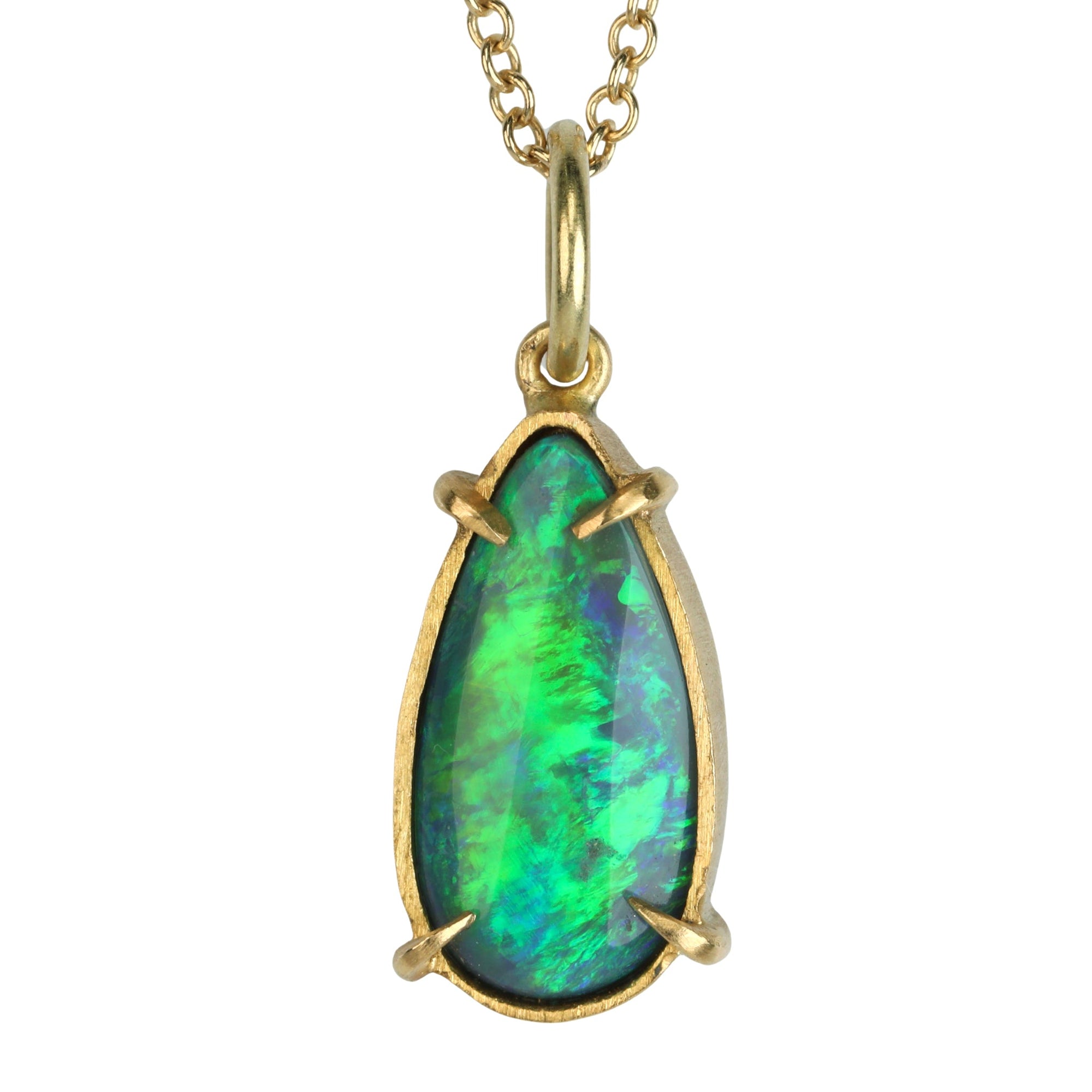 22K Gold Prong - Set Teardop Opal Pendant - Peridot Fine Jewelry - Annie Fensterstock