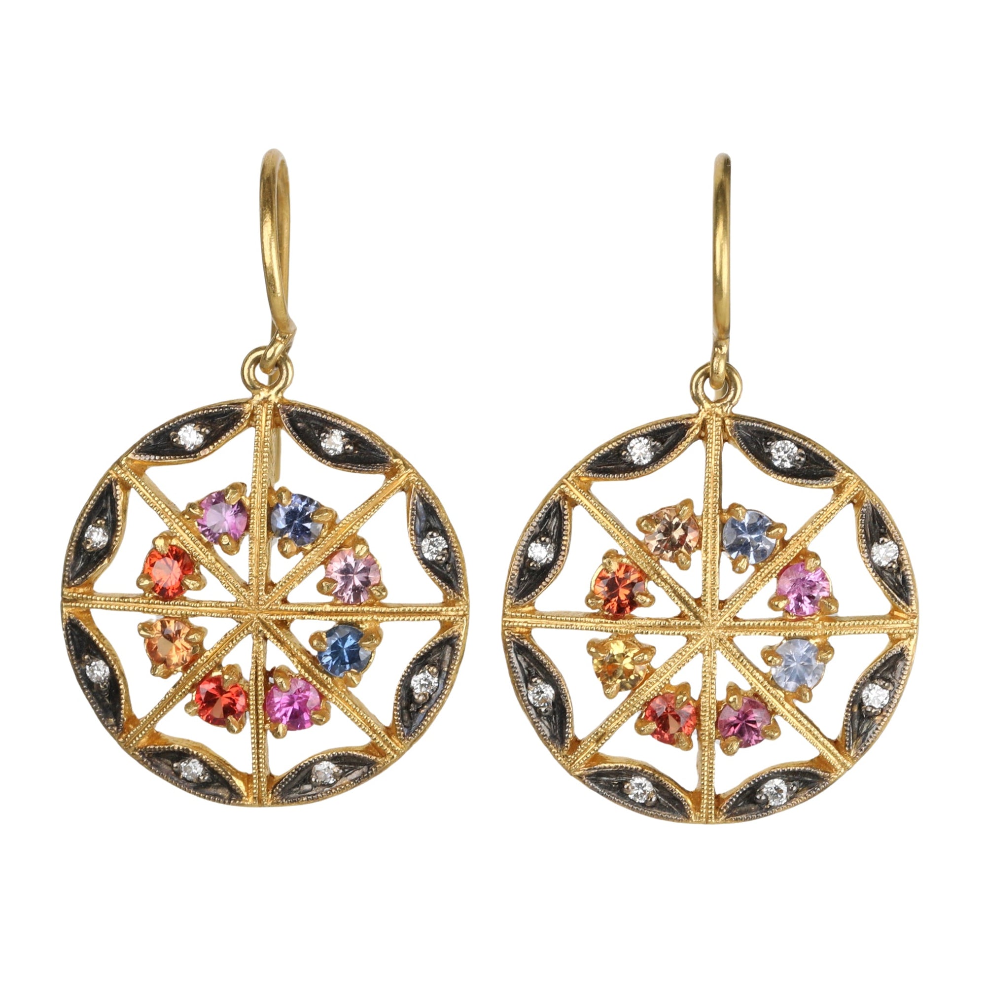 22K Gold & Sapphire "Ferris Wheel" Earrings with Diamond Details - Peridot Fine Jewelry - Cathy Waterman