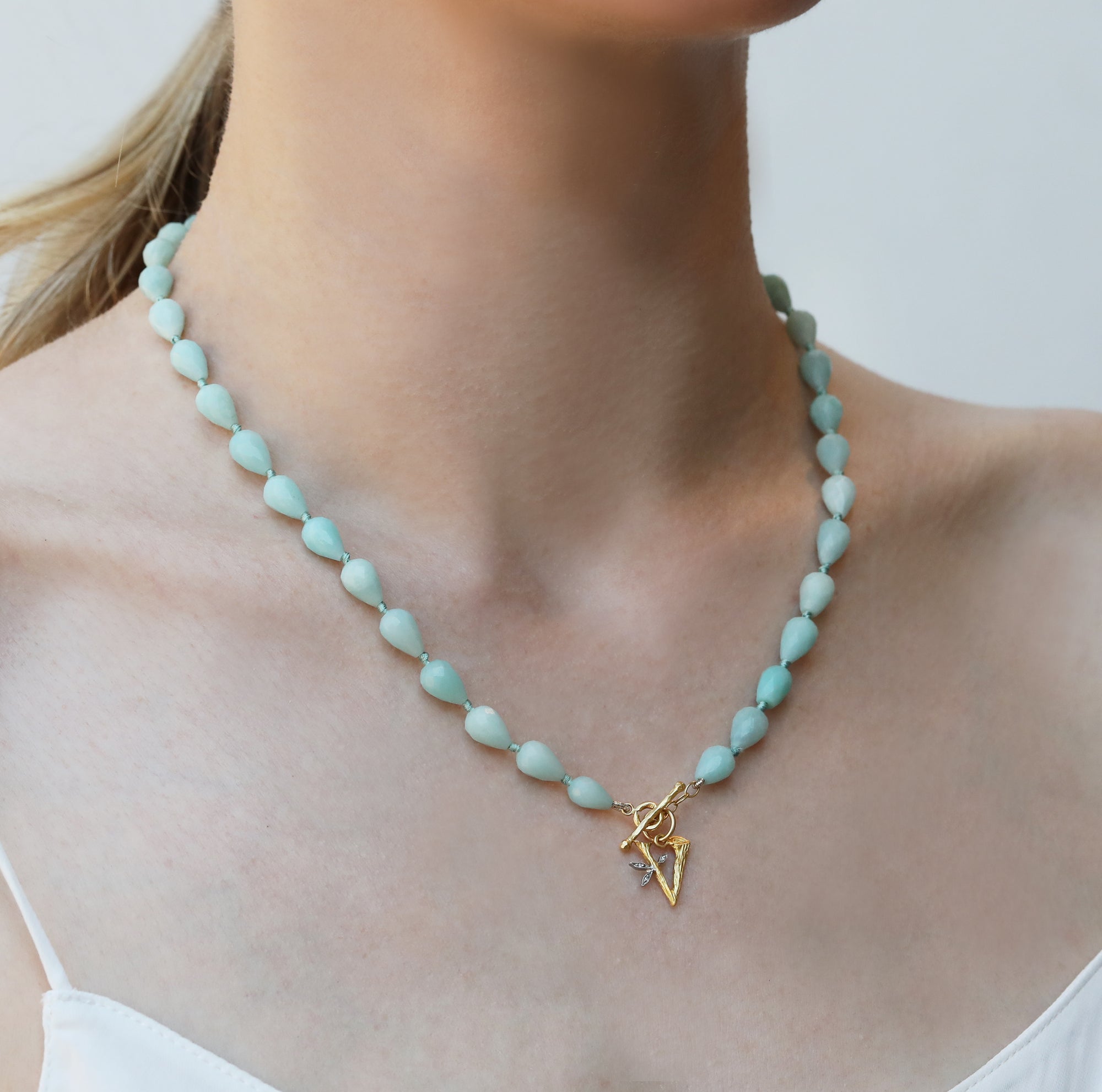 Faceted Teardrop Amazonite Beaded Necklace